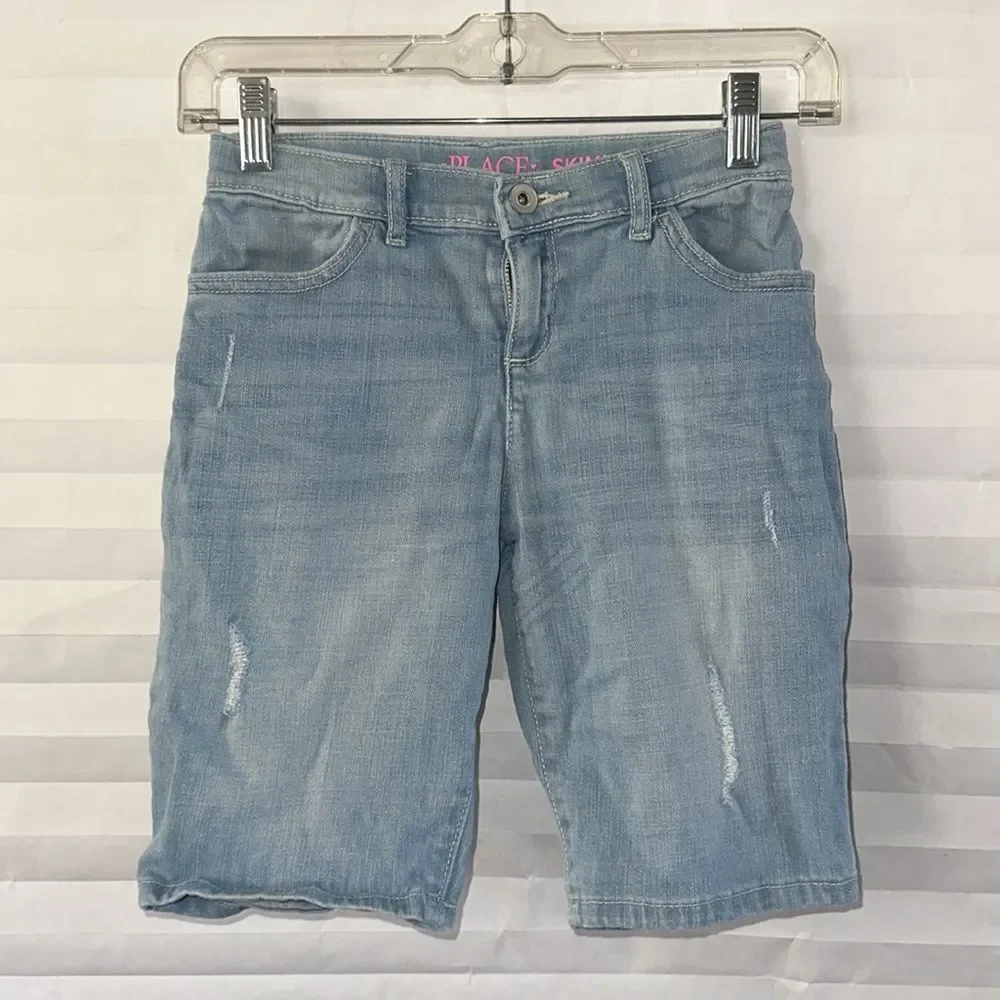 The Children’s Place Girls Skimmer Shorts Size 10 Distressed Light Blue Denim
